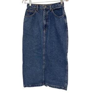 Calvin Klein Womens Denim Skirt Maxi Dark Denim Size 6 Side Pocket Slit Back Vtg